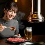 Top |焼肉の牛太福崎店 焼き肉を食べる若い女性